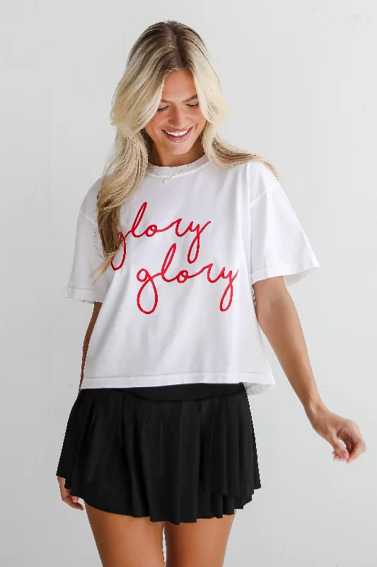 White Glory Glory Script Cropped Tee Houndstooth Herringbone Solid