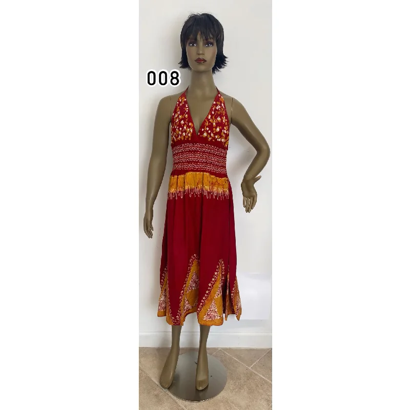 Women's Halter Neck Batik Midi Dress -- #008 Fashionable One-Shoulder Midi Dress