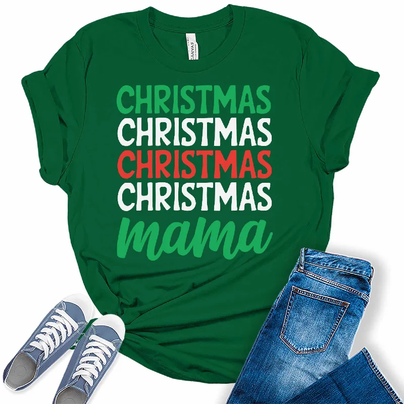 Women's Christmas Mama Graphic Tees Machine Wash Dry Clean Hand Wash