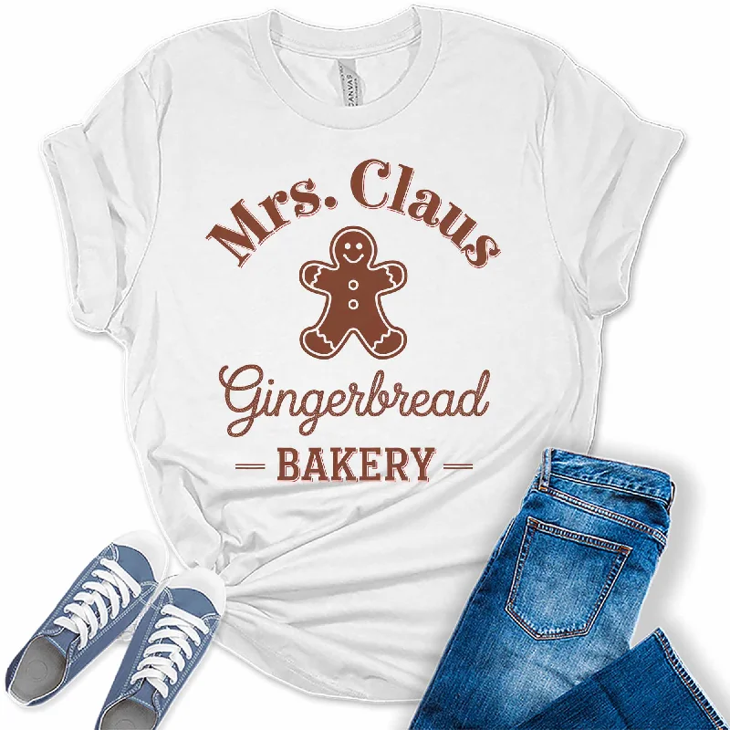 Women's Gingerbread Bakery Mrs. Claus  Christmas Graphic Tees Satin Blend Silk Blend Wool Blend