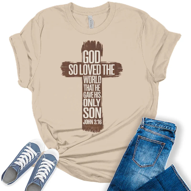 Women's John 3:16 Christian Cross Bible Graphic Tees Notch Collar Peter Pan Collar Cowl Neck