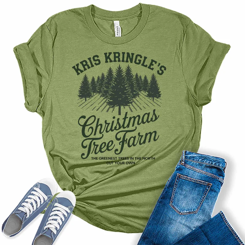 Women's Kris Kringle's Farm Christmas Tree Graphic Tees Modern Contemporary Chic