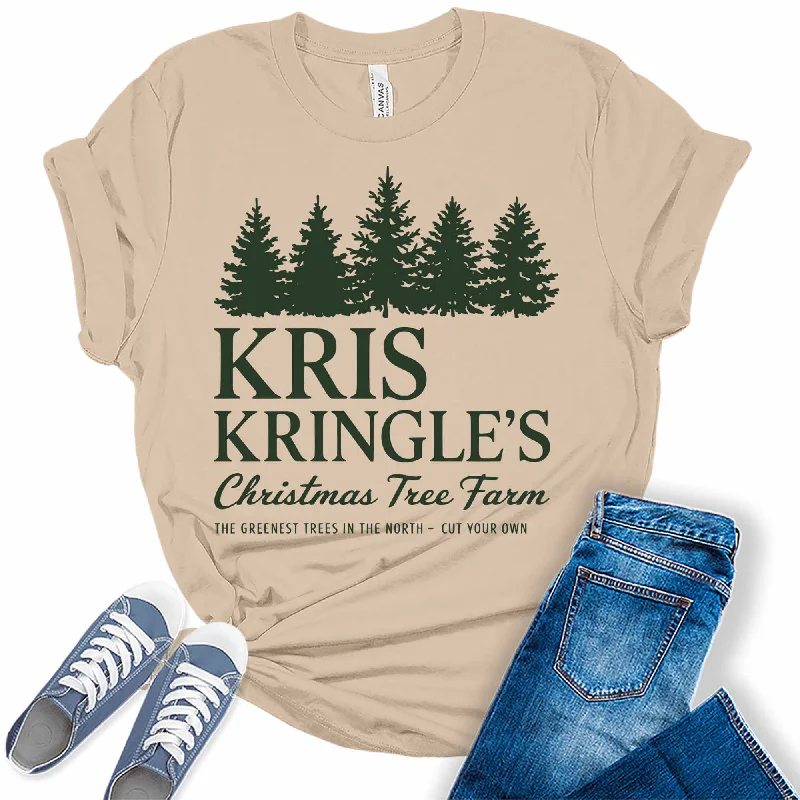 Women's Kris Kringle's Greenest Trees Christmas Graphic Tees Polka Dot Checkered Tartan