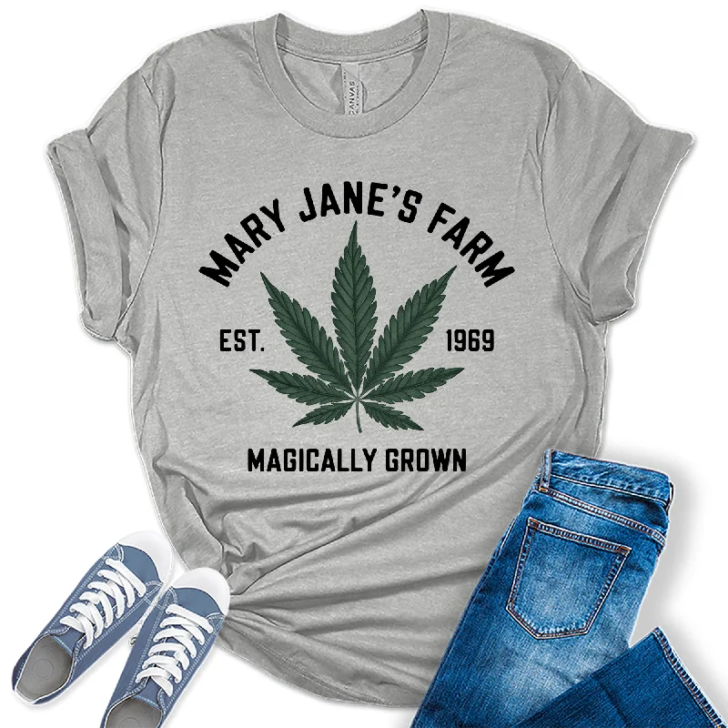 Womens Mary Jane's Farm Cannabis 1969 Graphic Tees Wool Fabric Cashmere Fabric Tweed Fabric