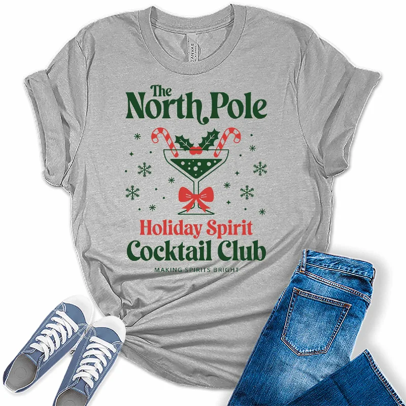 Women's North Pole Holiday Spirit Cocktail Club Christmas Graphic Tees Graphic Embroidered Appliqued