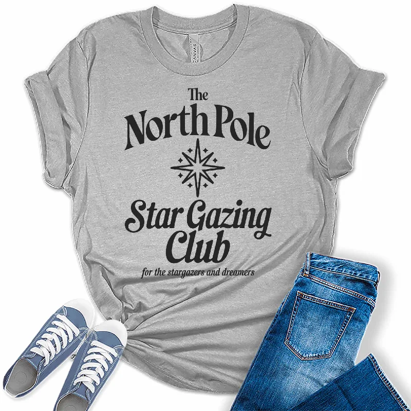 Women's North Pole Star Gazing Christmas Graphic Tees Graphic T-Shirt Round Neck Polyester