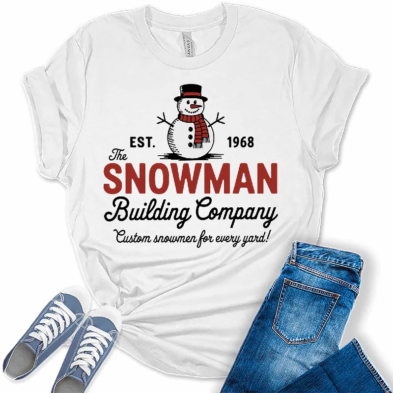 Women's Snowman EST. 1968 Building Company Christmas Graphic Tees Hooded Caped Shawl Collar