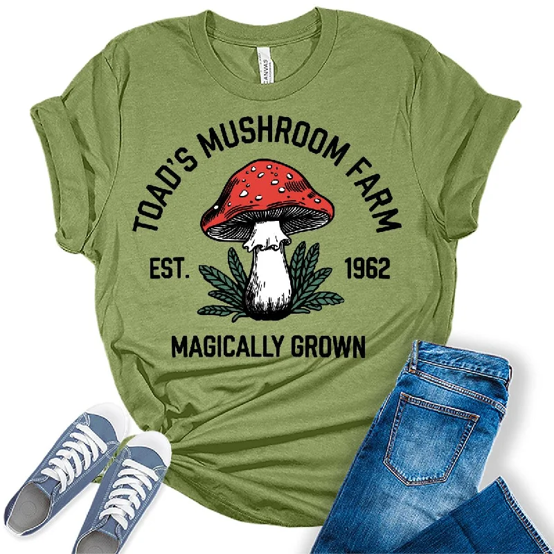 Womens Toads Mushroom Farm Graphic Tees Spandex Blend Rayon Blend Denim Blend