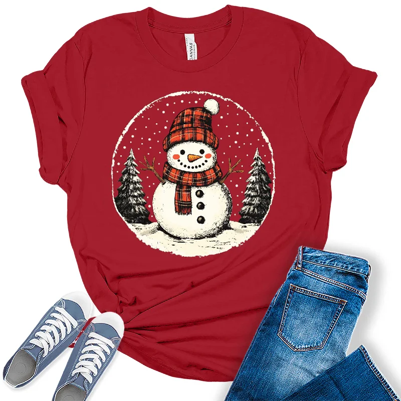 Women's Vintage Snowman Buffalo Plaid Graphic Tees Knit Fabric Woven Fabric Fleece Fabric