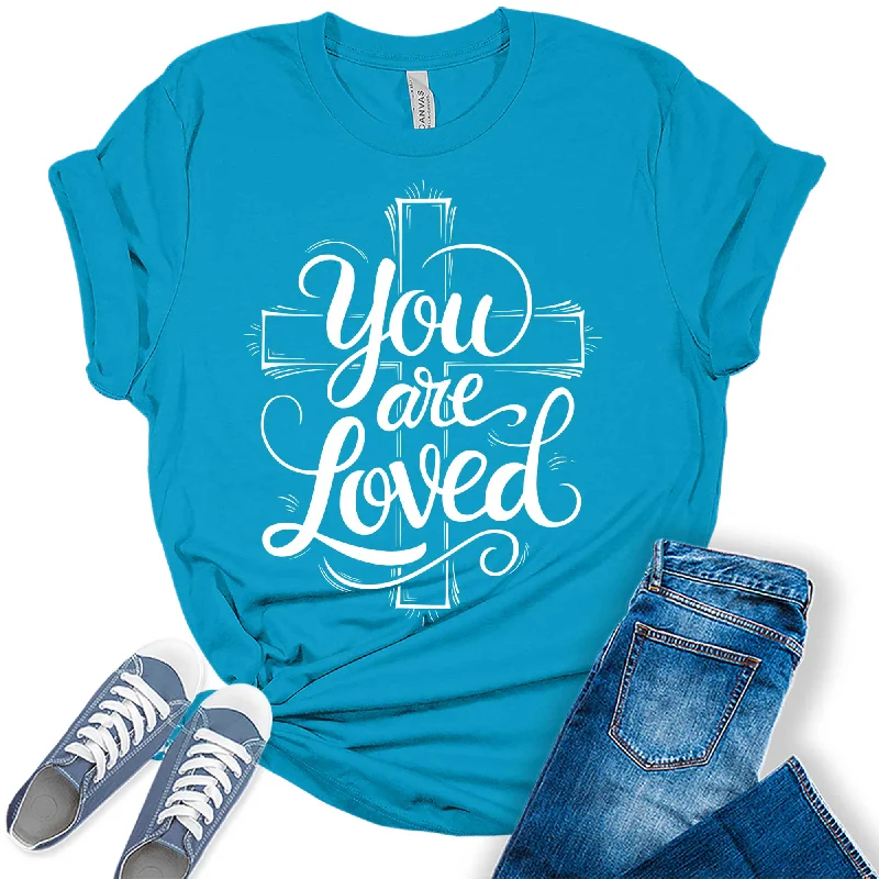 Women's You Are Loved Motivational Christian Graphic Tees Knit Fabric Woven Fabric Fleece Fabric