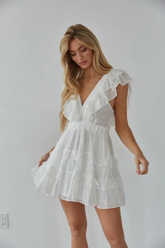 Xena Flutter Sleeve Babydoll Mini Dress Trendy A-Line Mini Dress