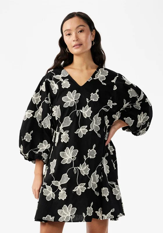 Y.A.S Contour Balloon Sleeve Floral Mini Dress, Black Cozy Knit Mini Dress