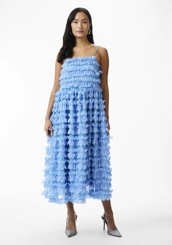 Y.A.S Esti Flutter Tulle Midi Dress, Alaskan Blue Stylish Silk Midi Dress