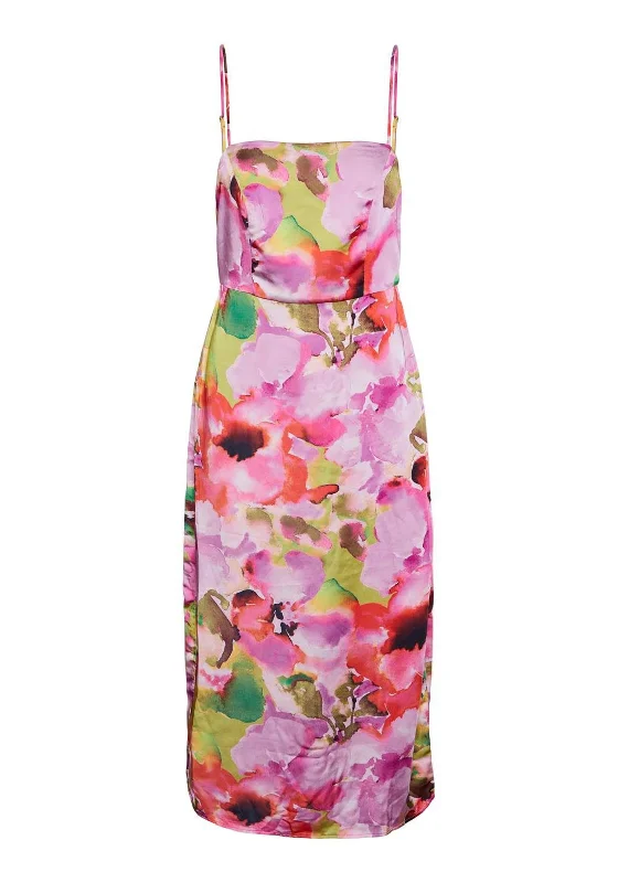 Y.A.S Lingo Watercolour Inspired Midi Dress, Pink Lavender Fashionable Fitted Midi Dress