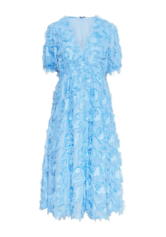 Y.A.S Pazylla Feathered A Line Midi Dress, Alaskan Blue Cozy Midi Dress with Pockets