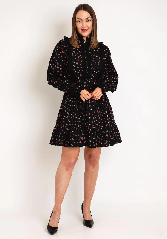 Y.A.S Siv Floral Print Mini Dress, Black Comfortable Shift Mini Dress