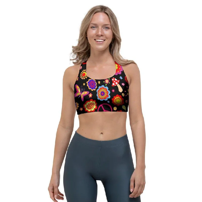 Abstract Flower Hippie Sports Bra Soft Stretch Bra