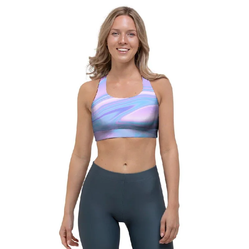 Abstract Holographic Sports Bra Simple Wireless Bra