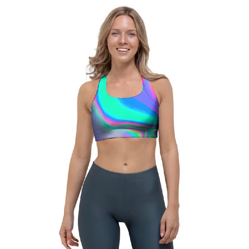 Abstract Pastel Holographic Sports Bra Chic Lace Underwear