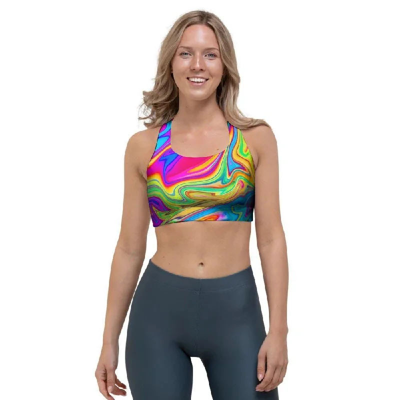 Abstract Mixing Ink Sports Bra Sexy Mesh Bra