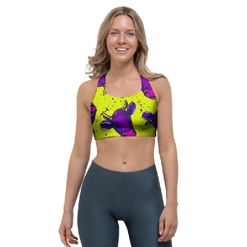 Abstract Neon Cow Print Sports Bra Soft Lace Bra