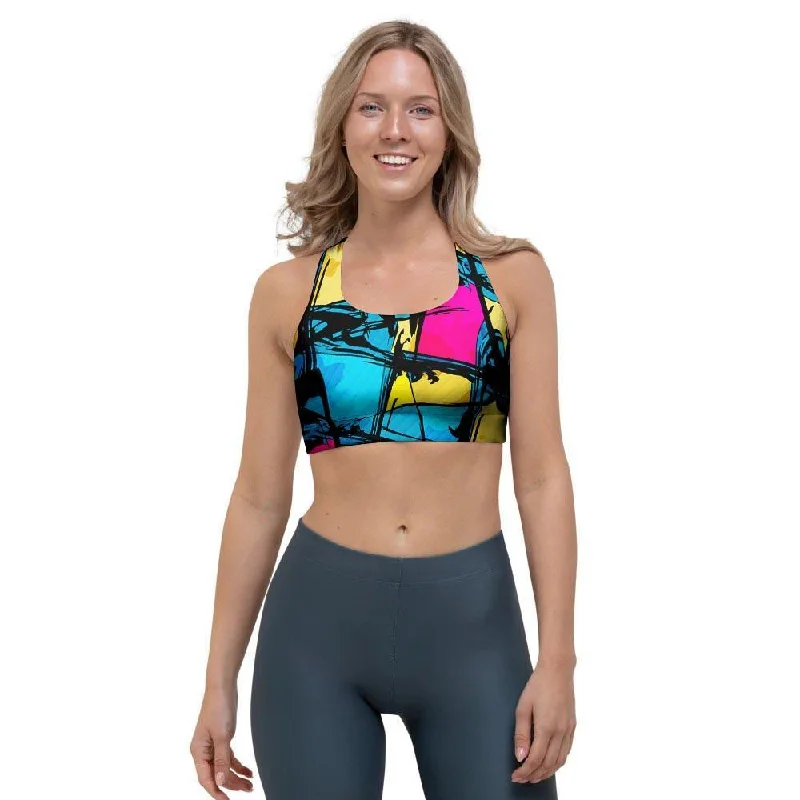 Abstract Psychedelic Graffiti Sports Bra Soft Stretch Bra