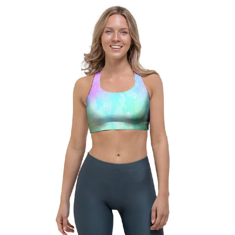 Abstract Psychedelic Holographic Sports Bra Sleek Push-Up Bra