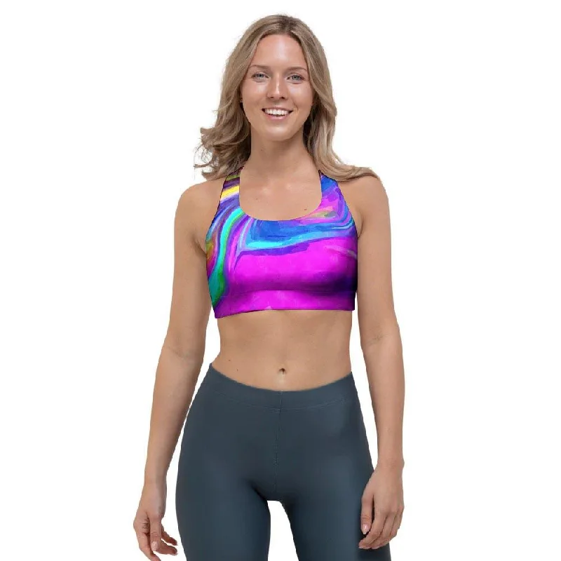 Abstract Purple Iridescent Sports Bra Padded Push-Up Bra