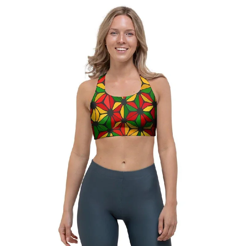 Abstract Reggae Rasta Sports Bra Light Padded Bra