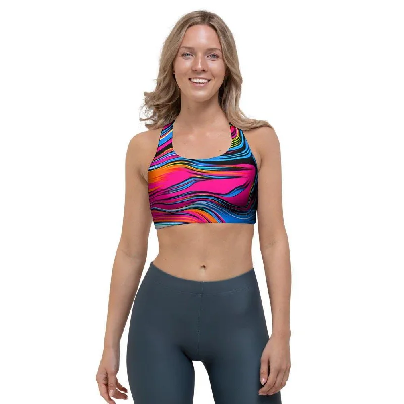 Abstract Trippy Paint Sports Bra Breathable Sports Bra