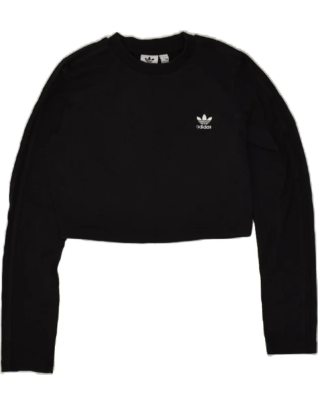 ADIDAS Womens Crop Graphic Sweatshirt Jumper UK 12 Medium  Black Hoodie with Relaxed Fit Easy Casual