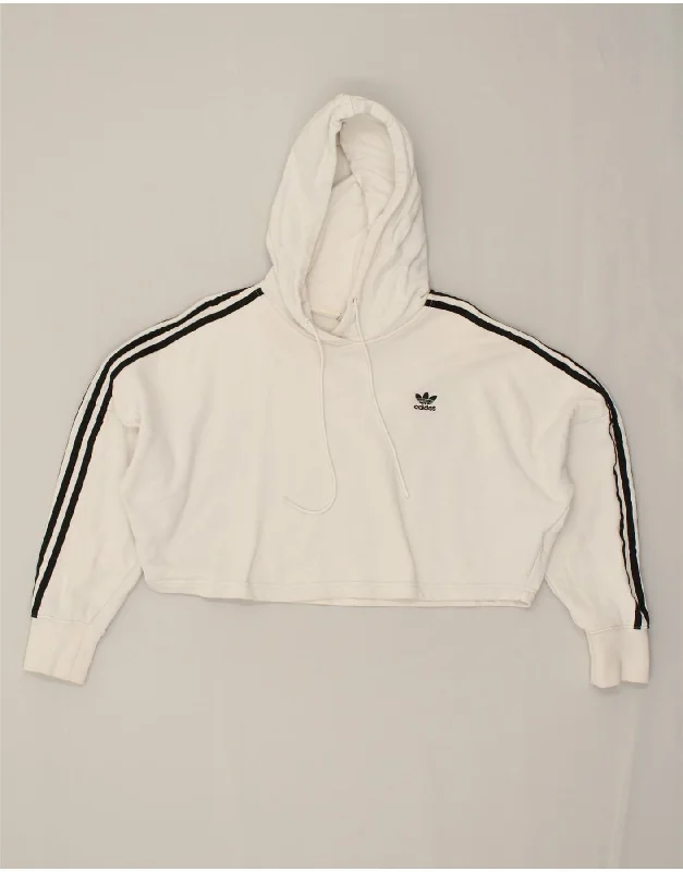 ADIDAS Womens Crop Hoodie Jumper UK 8 Small  Off White Cotton Hoodie with Tied Waist Feminine Flattering