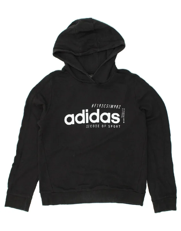 ADIDAS Womens Graphic Hoodie Jumper UK 12/14 Medium Black Cotton Hoodie Sweatshirt Pullover