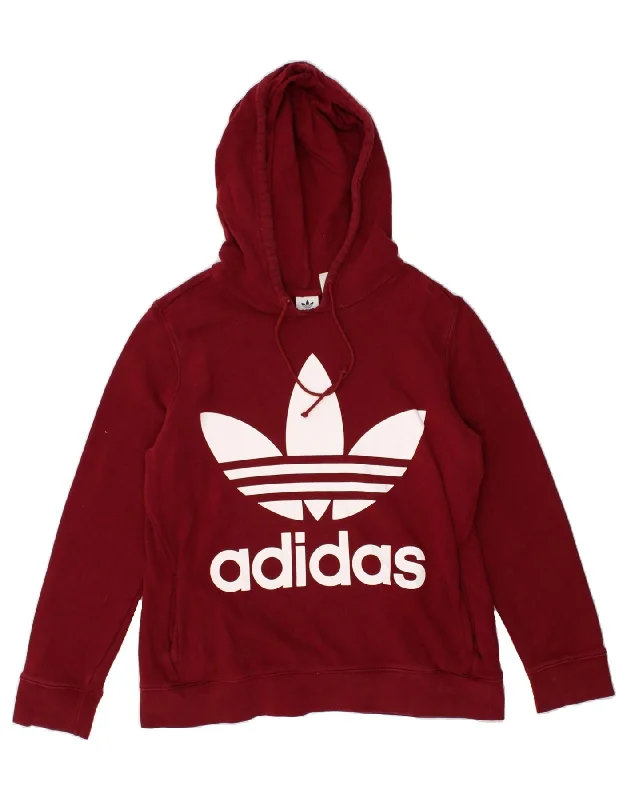 ADIDAS Womens Graphic Hoodie Jumper UK 14 Large Red Hoodie with Half-Zip Sporty Casual