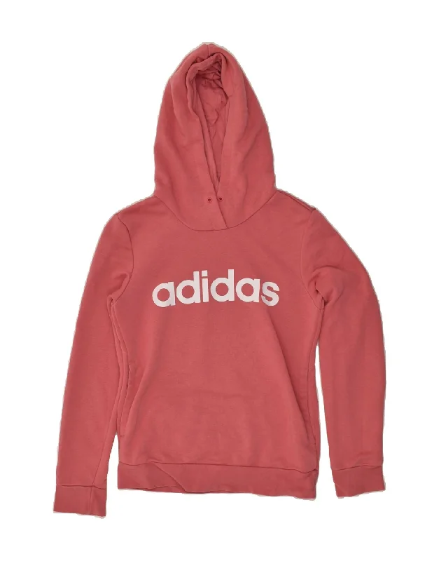 ADIDAS Womens Graphic Hoodie Jumper UK 4/6 XS  Pink Cotton Hoodie with Back Slit Movement Comfort