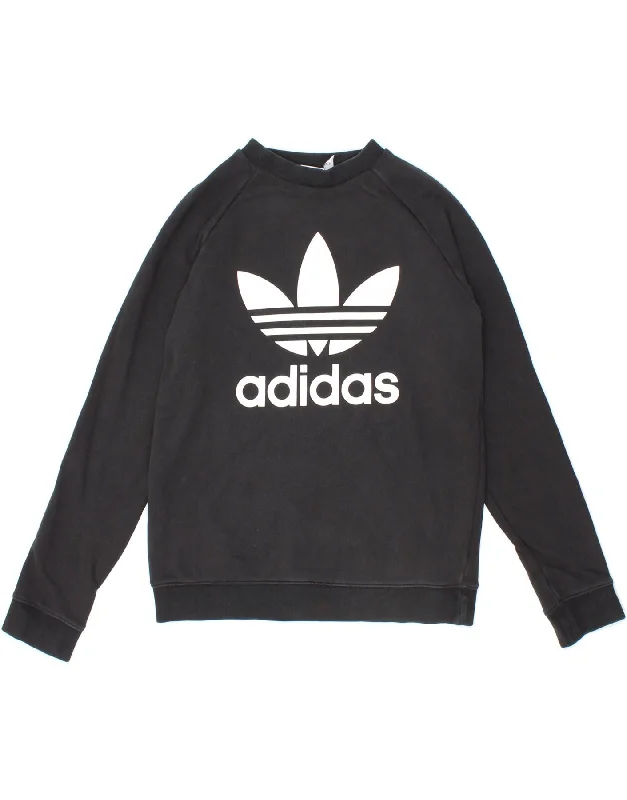 ADIDAS Womens Graphic Sweatshirt Jumper UK 12 Medium Black Cotton Hoodie with Gradient Ombre Colorful