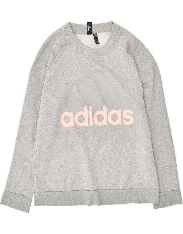 ADIDAS Womens Graphic Sweatshirt Jumper UK 20/22 XL Grey Hoodie with Oversized Fit Loose Comfortable