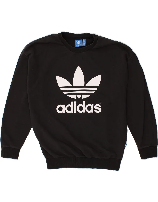 ADIDAS Womens Graphic Sweatshirt Jumper UK 8 Small  Black Cotton Hoodie with Zipper Placket Modern Functional