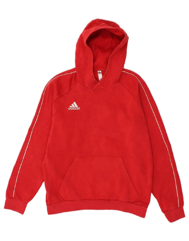 ADIDAS Womens Hoodie Jumper UK 14 Medium Red Cotton Hoodie with Batwing Sleeves Loose Dramatic