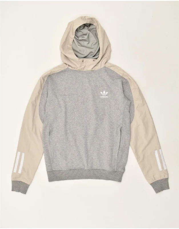 ADIDAS Womens Hoodie Jumper UK 6 XS Grey Colourblock Polyester Hoodie with Cropped Fit Short Trendy