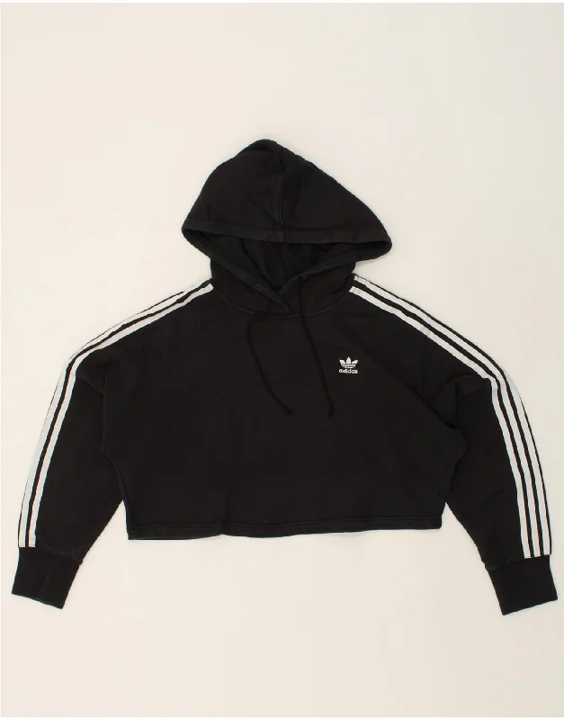 ADIDAS Womens Oversized Crop Hoodie Jumper UK 6 XS Black Cotton Hoodie with Zipper Versatile Modern