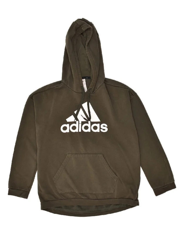 ADIDAS Womens Oversized Graphic Hoodie Jumper UK 8/10 Small Khaki Hoodie with Ribbed Neckline Snug Warm