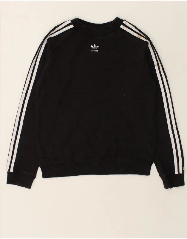 ADIDAS Womens Sweatshirt Jumper UK 10 Small Black Cotton Hoodie with Toggle Buttons Decorative Unique