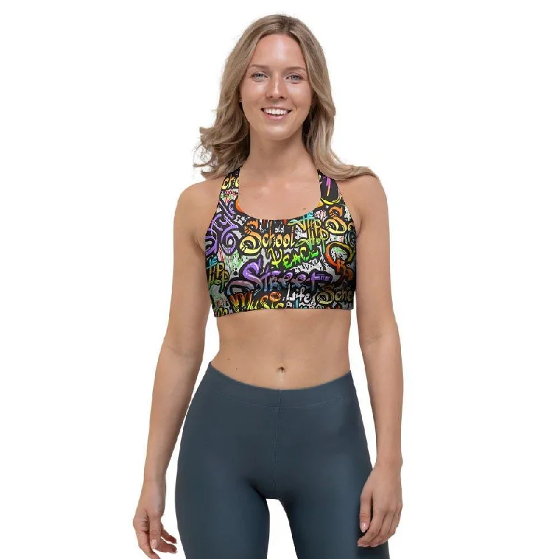 Airbrush Graffiti Print Sports Bra Cozy Wire-Free Bra