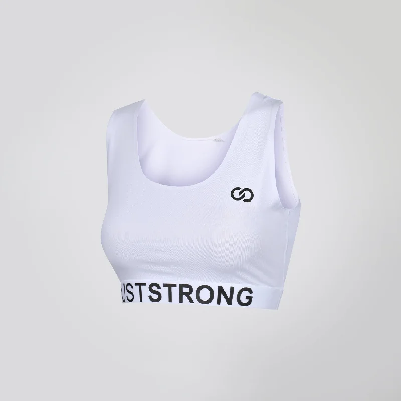 All White Just Strong Sports Bra Chic Satin Bra