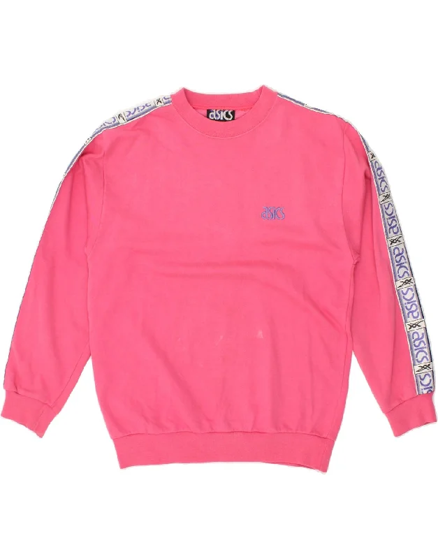 ASICS Womens Graphic Sweatshirt Jumper UK 14 Medium Pink Cotton Hoodie with Bell Sleeves Flared Feminine