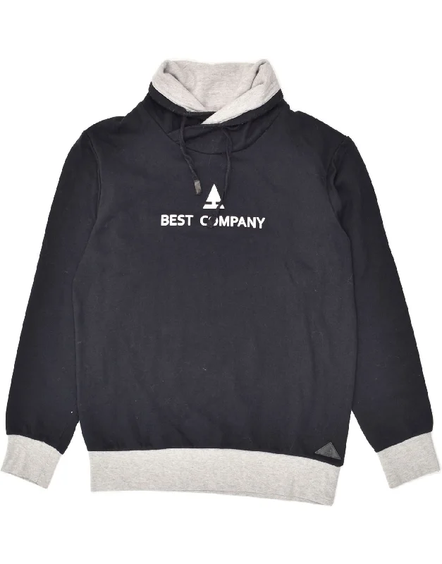 BEST COMPANY Womens Graphic Sweatshirt Jumper UK 14 Medium Navy Blue Hoodie with Hem Drawcord Adjustable Customizable