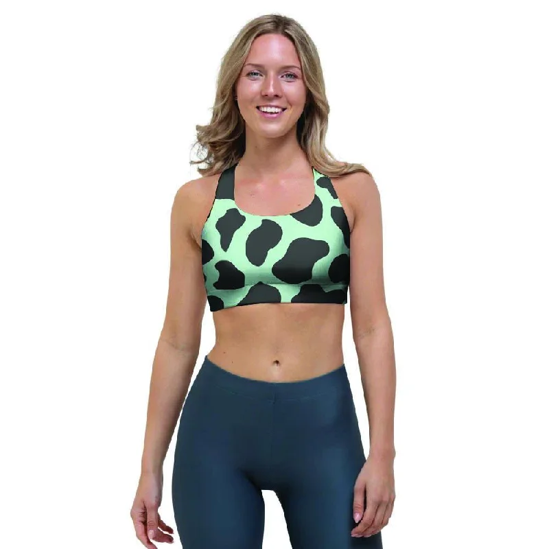 Black And Green Cow Print Sports Bra Wireless Push-Up Bra