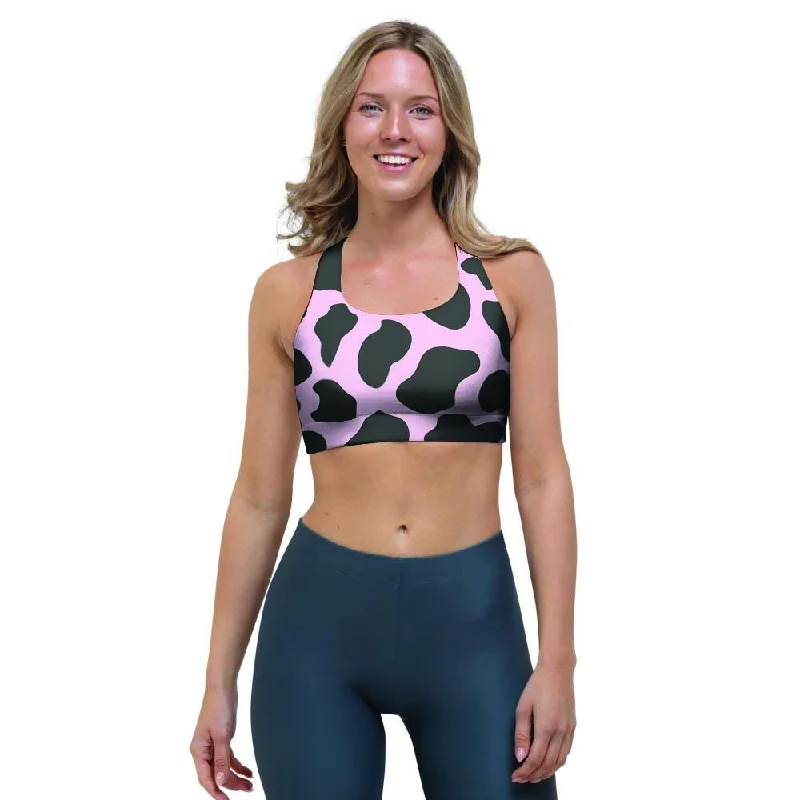 Black And Pink Cow Print Sports Bra Light Seamless Bra