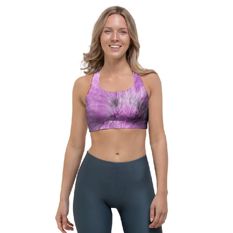 Black And Purple Tie Dye Sports Bra Elegant Cotton Bra